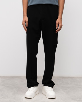 C.P. Company Black wool trousers with logo patch MPA306A110514A