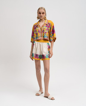 La DoubleJ Zodiac Placée Marigold shorts in beige silk with a floral print TRO0060SIL006ZOD01