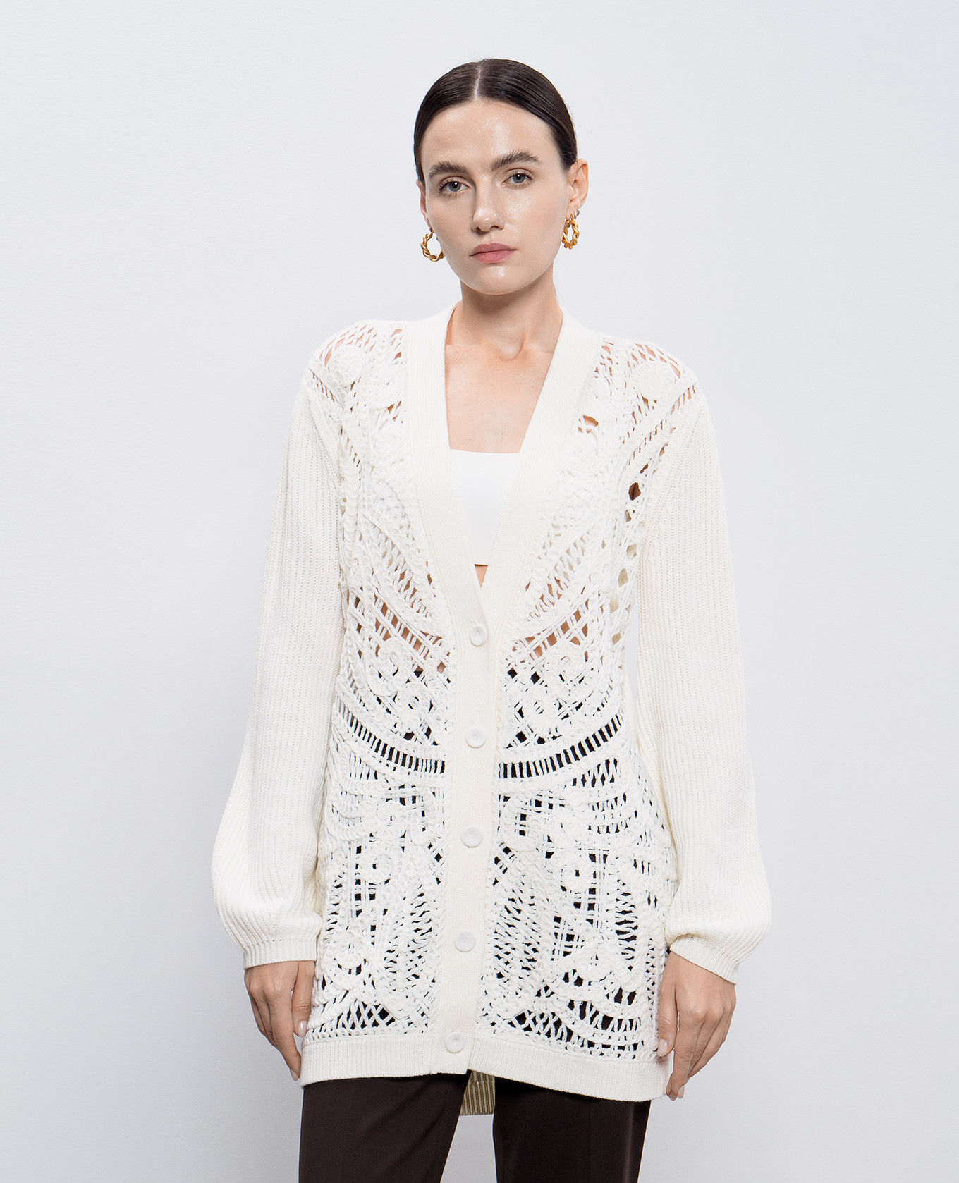 

White cardigan with wool with an openwork pattern Twinset, Белый