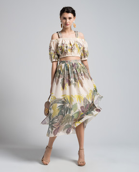 Twinset Beige tropical print top and skirt suit 241TT2443