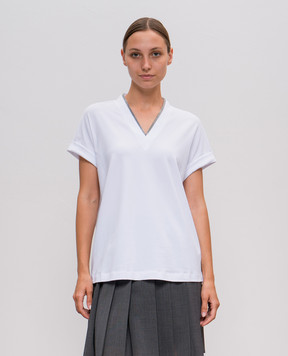 Brunello Cucinelli White t-shirt with monil chain M0T18BD222