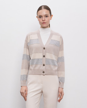 Peserico Beige striped wool, silk and cashmere cardigan A99368F129233B