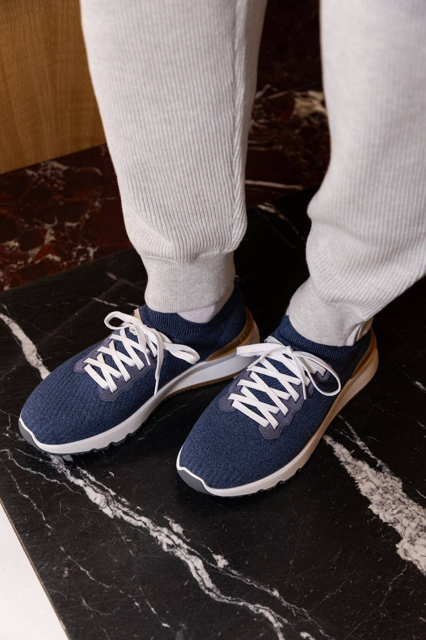 

Blue sneakers with textured logo Brunello Cucinelli