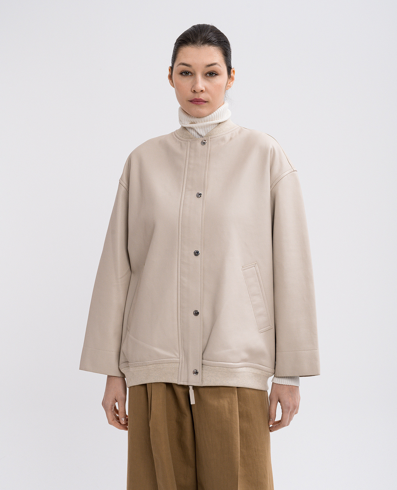 

Beige leather bomber jacket Yves Salomon Army
