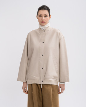 Yves Salomon Army Beige leather bomber jacket 25EFV03169K47W