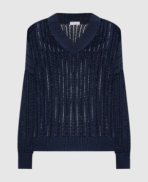 Brunello Cucinelli Blue openwork pullover with monil chain MSB581812