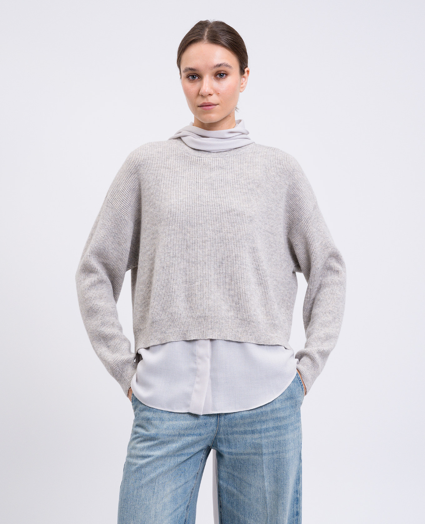 

Beige cashmere sweater with blouse Brunello Cucinelli, Grey