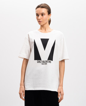 Valentino White t-shirt with CHEZ VALENTINO print 6B3MG24H95W