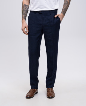 Peserico Blue checked wool, linen and silk trousers R54120N08270