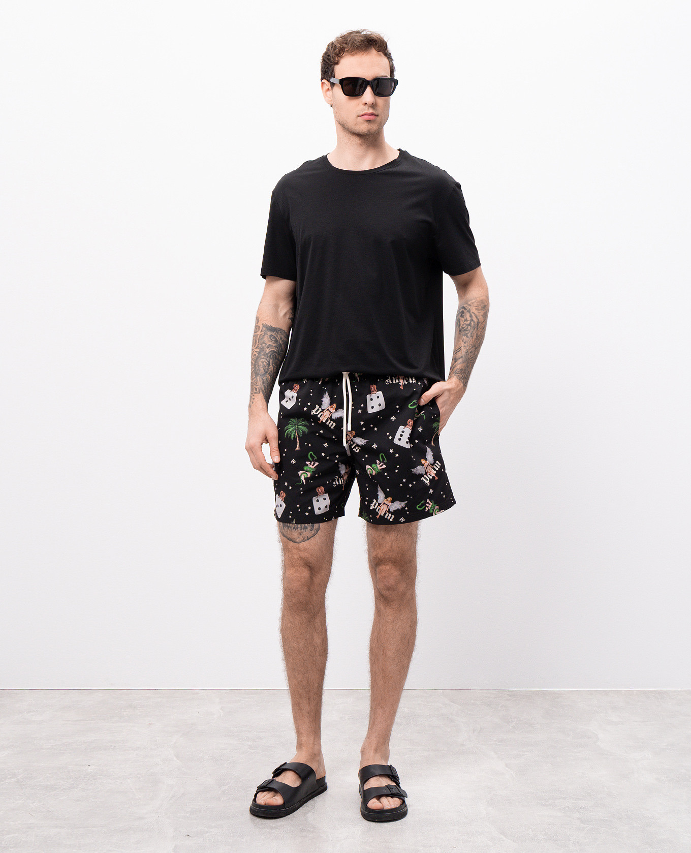 

Black swim shorts with Pin up print Palm Angels