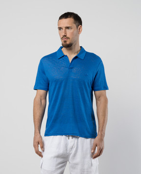 Vilebrequin Blue Pyramid linen polo with logo PYRE9O00