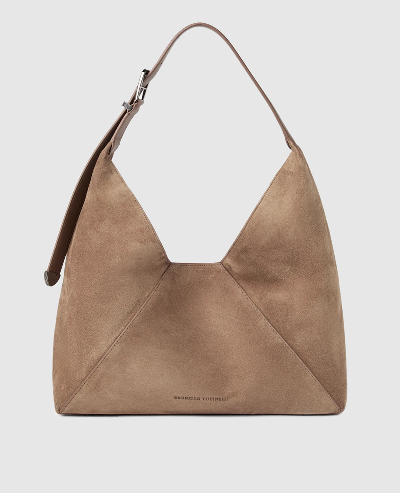 

Brown logo embossed duo suede hobo bag Brunello Cucinelli