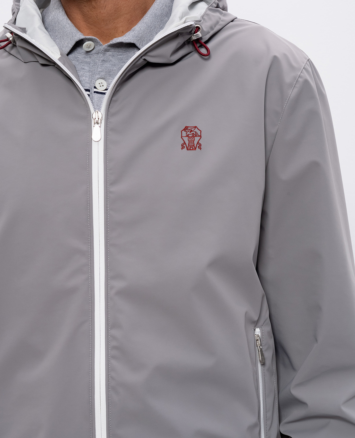 

Grey sports jacket with embroidered emblem Brunello Cucinelli
