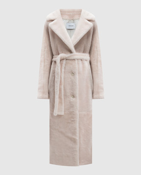 Yves Salomon Beige sheepskin coat with a belt 25WYM61620MER4