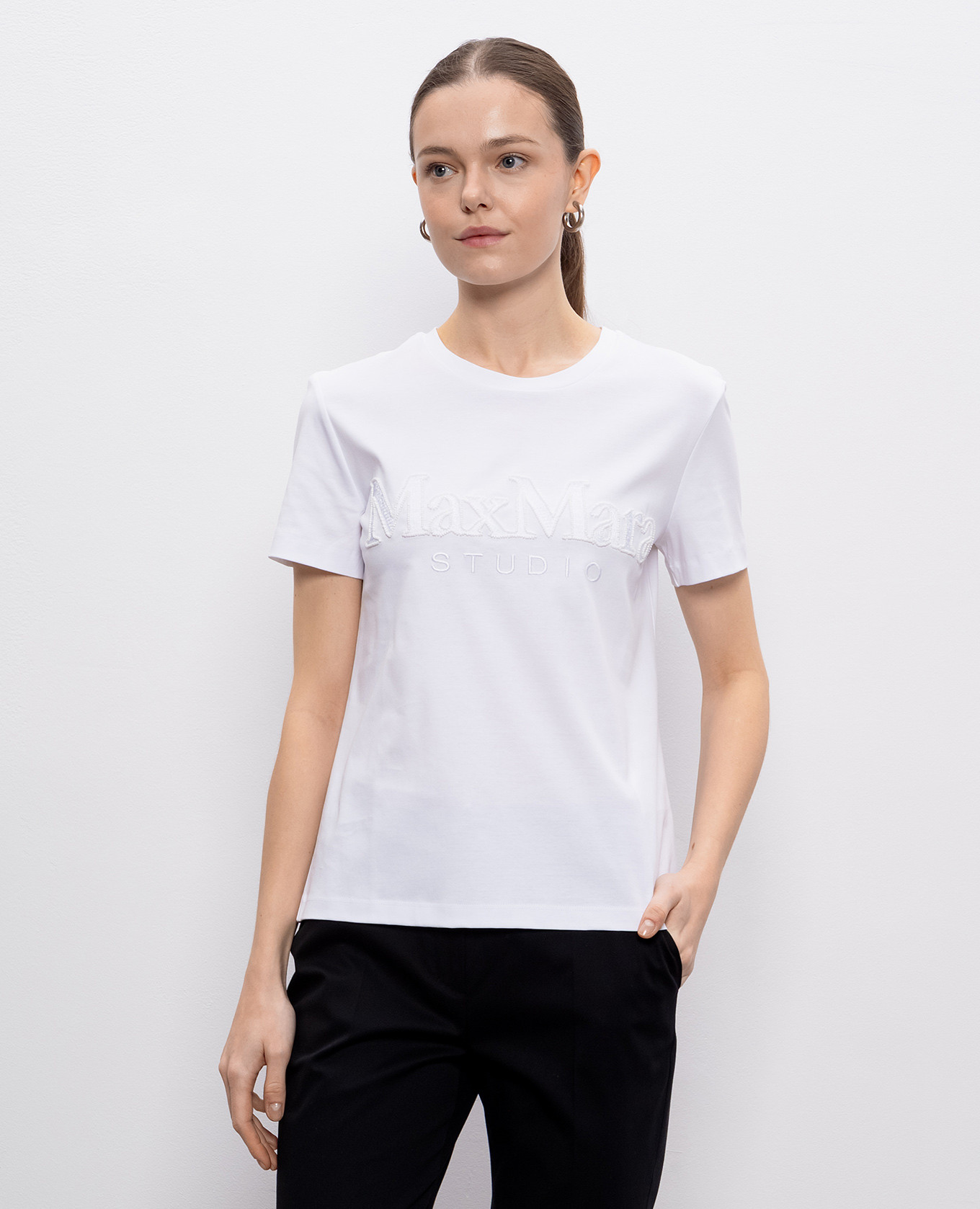 

White WON T-shirt with embroidered logo Max Mara