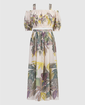 Twinset Beige tropical print top and skirt suit 241TT2443