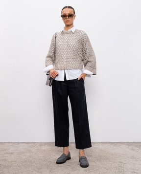 Brunello Cucinelli Gray wool pants with monil chain M038PP9052