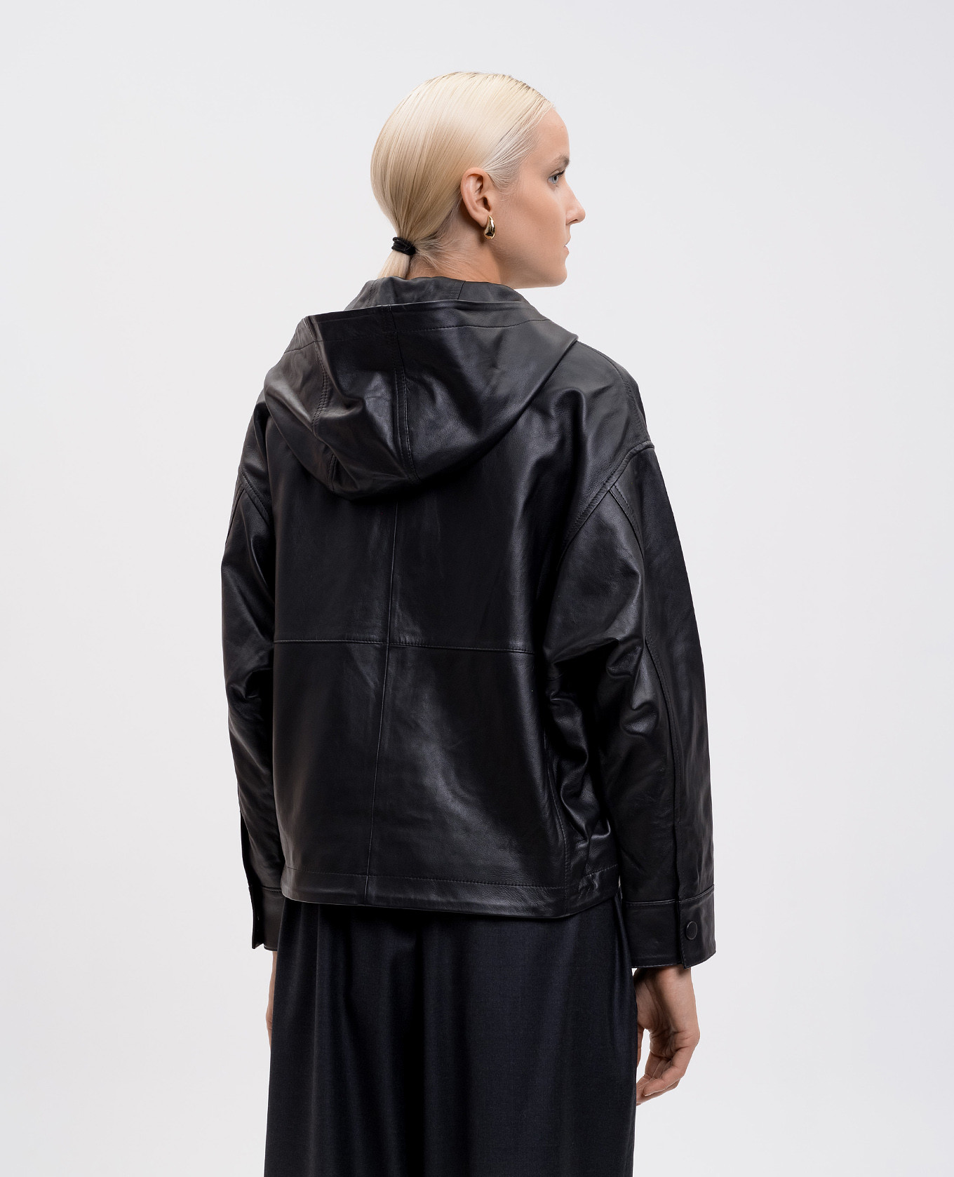 

Black leather jacket with hood Yves Salomon