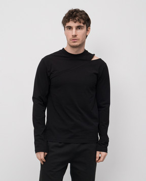 Heliot Emil Pleistos black long sleeve shirt with a figure-hugging neckline M09135