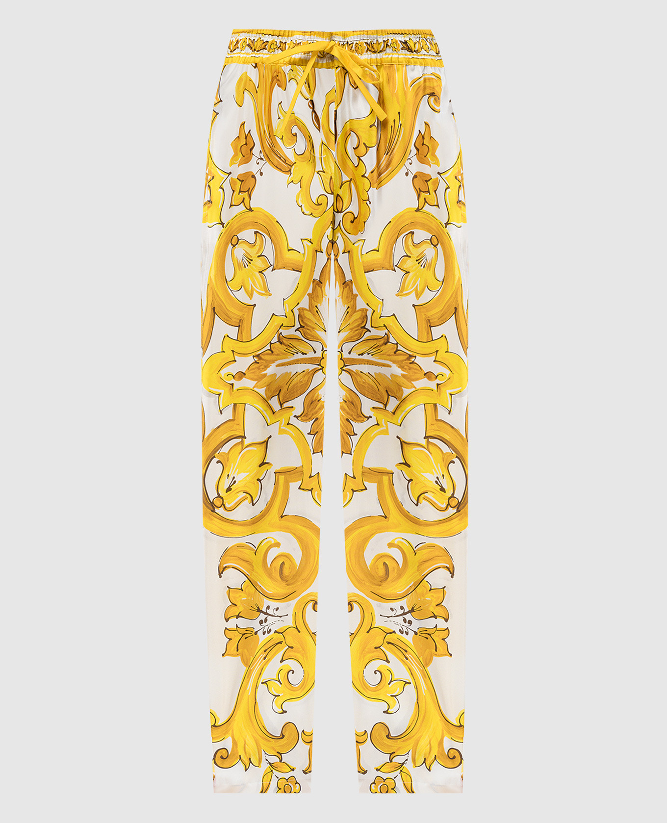

White trousers made of silk with a majolica print Dolce&Gabbana