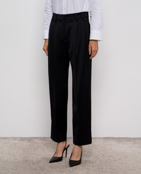 Brunello Cucinelli Black wool pants with monil chain MB166P9045