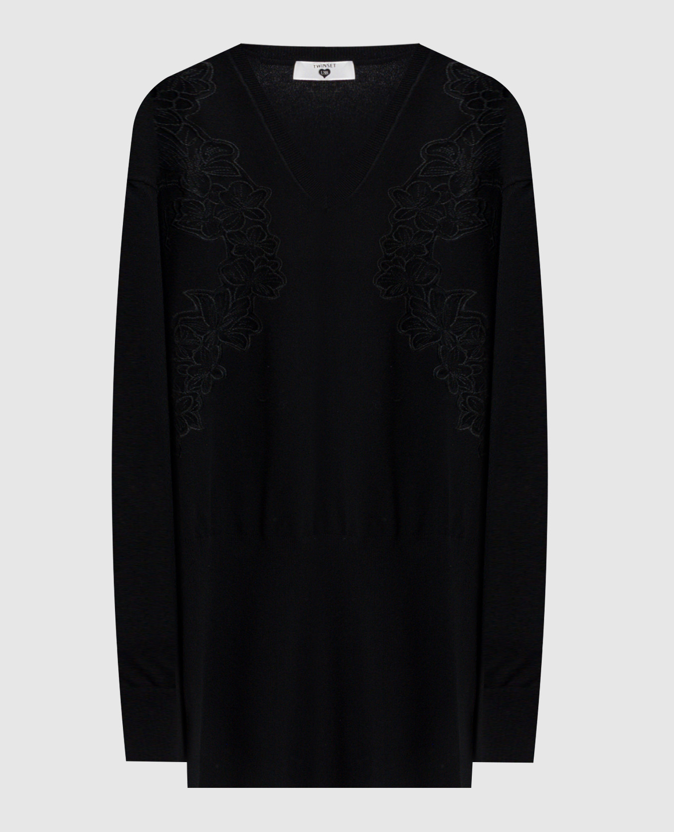 Black mini dress with floral embroidery Twinset