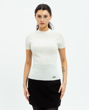 Balmain White ribbed top with logo DF1AL004KE93