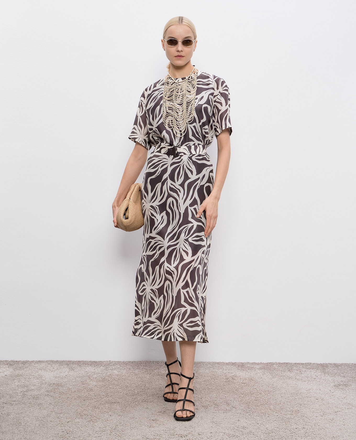 

Printed silk dress Brunello Cucinelli, Brown