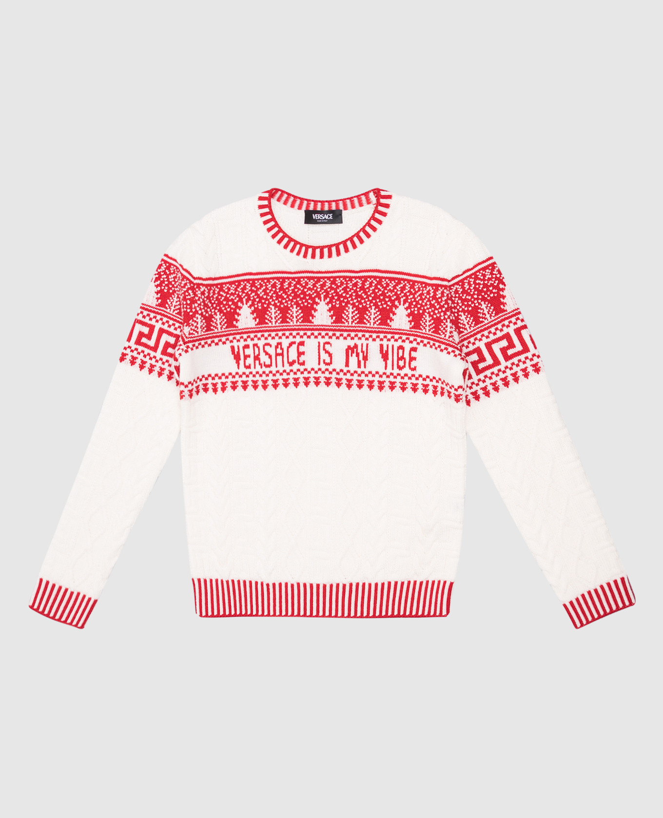 Children&#39;s white jacquard Fair Isle wool sweater Versace