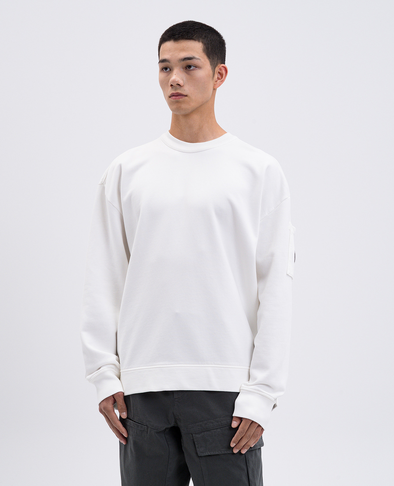 

White sweatshirt with logo patch C.P. Company