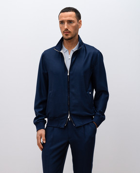 Enrico Mandelli Blue cashmere and wool jacket with logo embroidery 1T501A5607