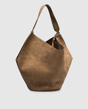Khaite Brown suede Lotus bag with logo HAITEBAG