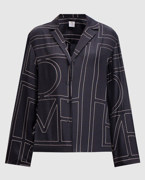 Toteme Black silk blouse with embroidered monogram logo 213755707