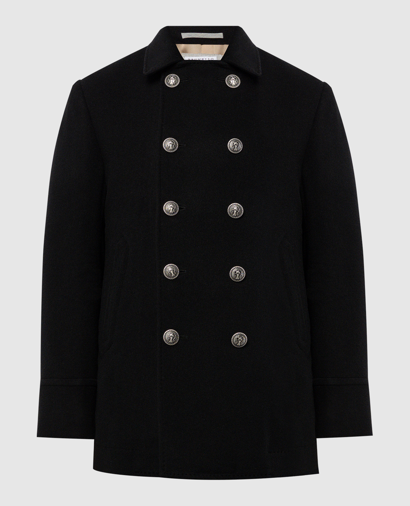 

Black cashmere double-breasted coat with branded buttons Brunello Cucinelli
