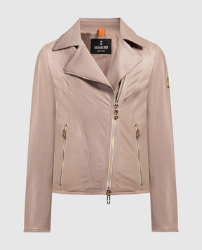 Stilnology Beige leather jacket with metal logo 63P921