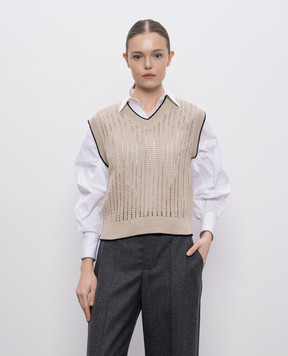 Brunello Cucinelli Beige openwork vest with monil chain MSB582002