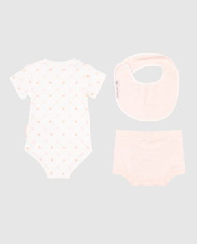 Moncler ENFANT Baby pink set of bodysuit, panties and bib with logo emblem K19518P0000489AT0