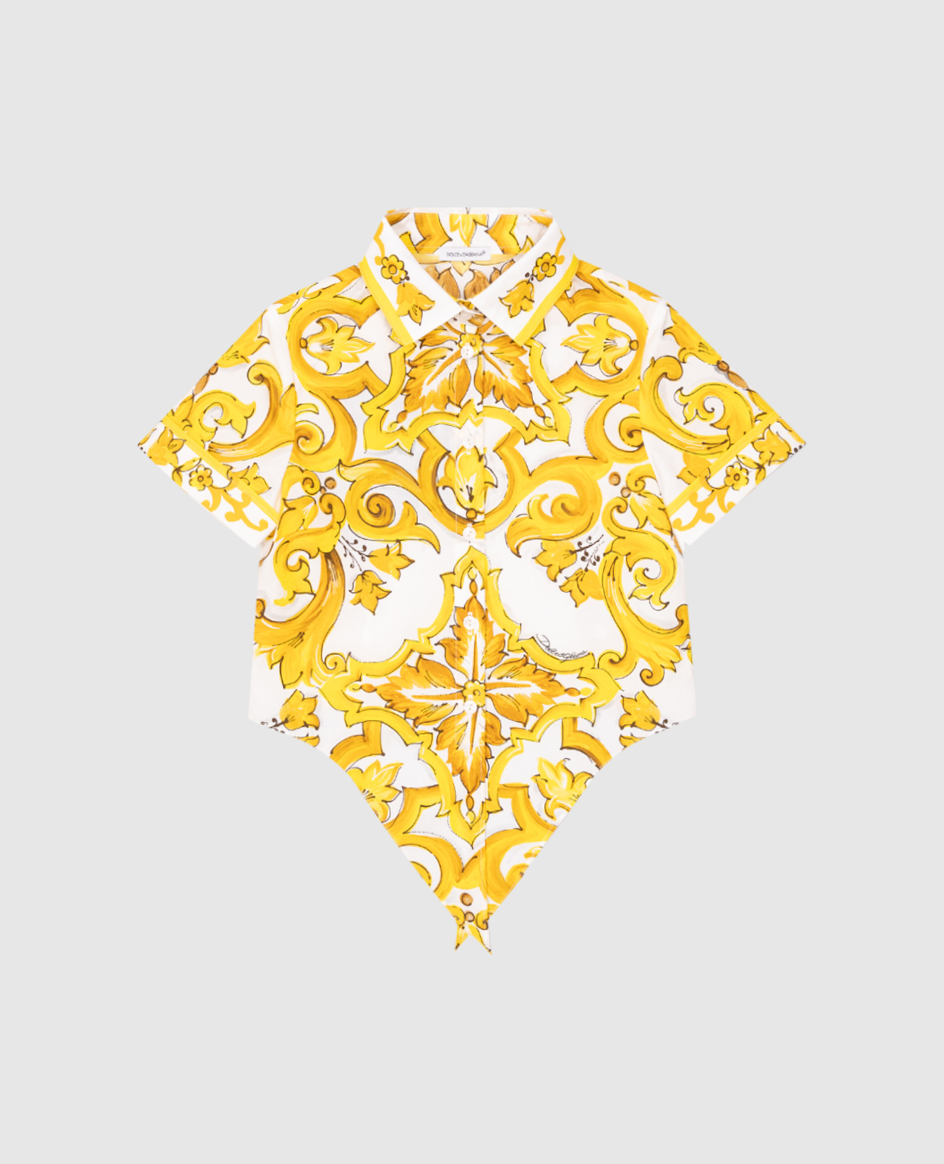 Children's white cropped blouse with majolica print dolce&gabbana