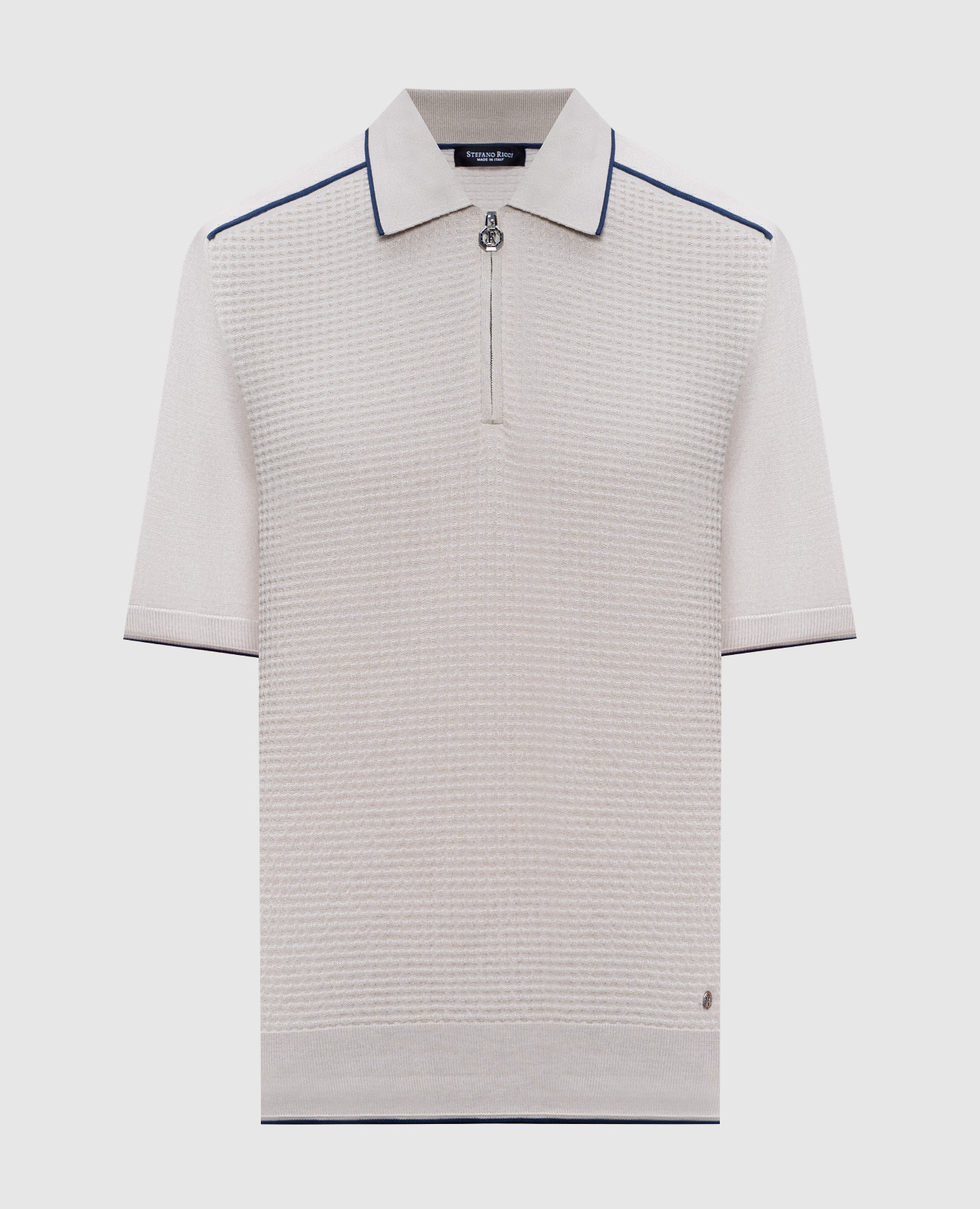 Beige silk polo shirt with pattern and contrast piping Stefano Ricci