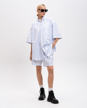 Vetements White striped shorts with logo pattern UA66SS400Lw