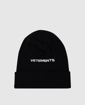 Vetements Black wool cap with logo embroidery UA65HA110B