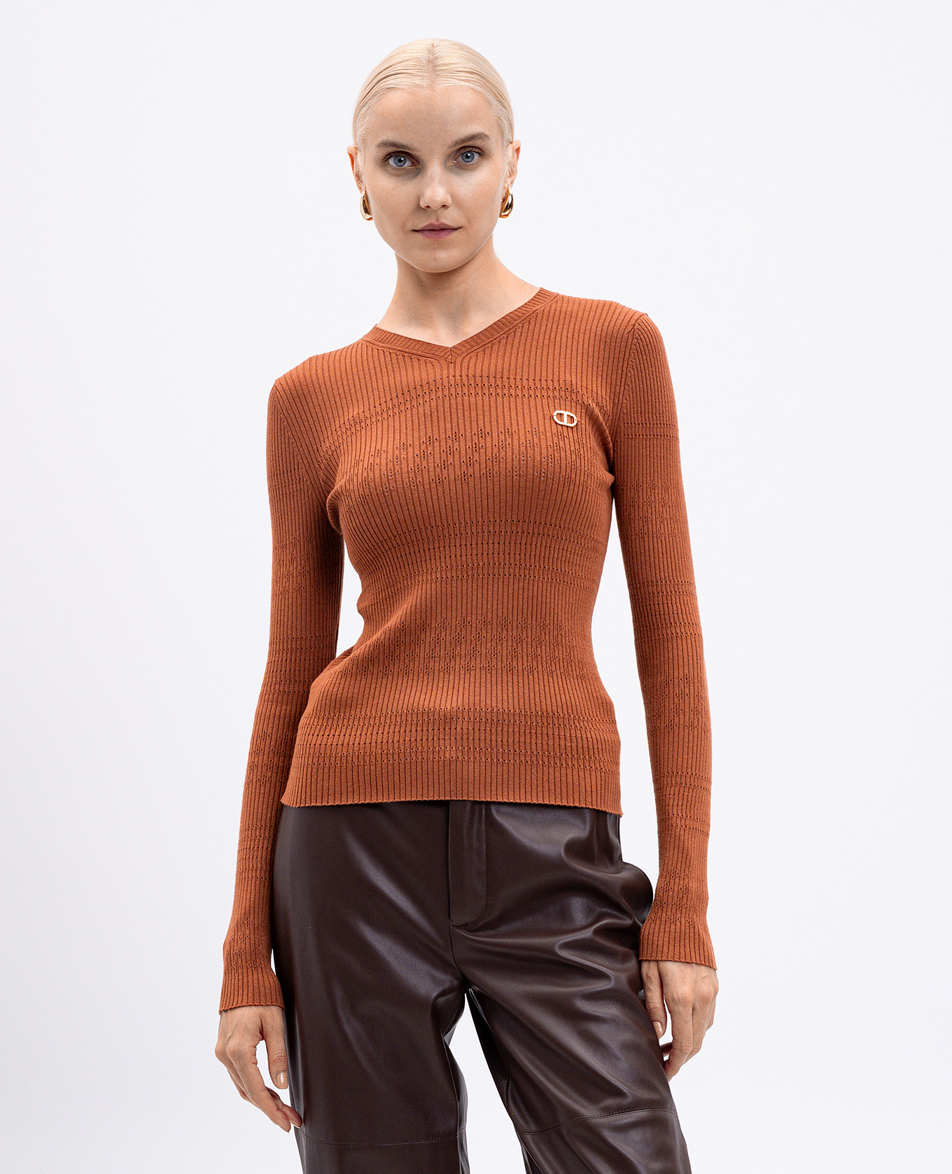 

Brown ribbed pullover Twinset