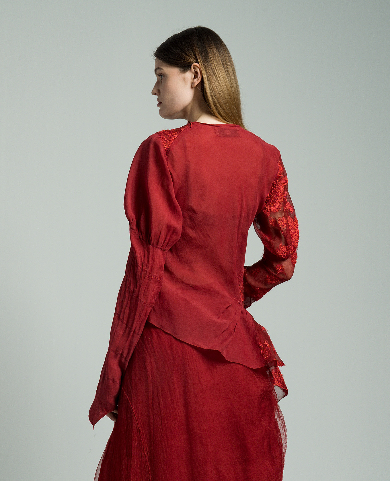 

Red silk blouse with lace Marc Le Bihan