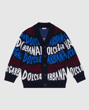 Dolce&Gabbana Baby's blue wool cardigan with a logo pattern L4KWE3JCVV3812+