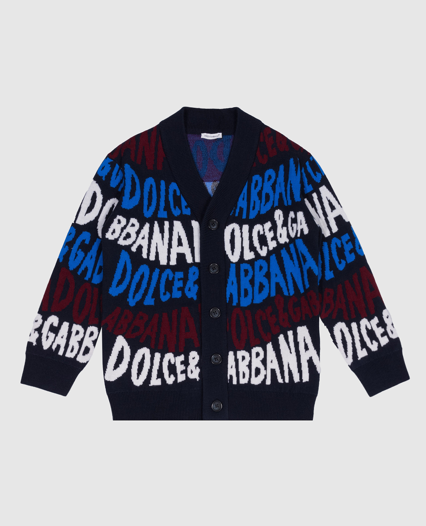 Baby's blue wool cardigan with a logo pattern dolce&gabbana