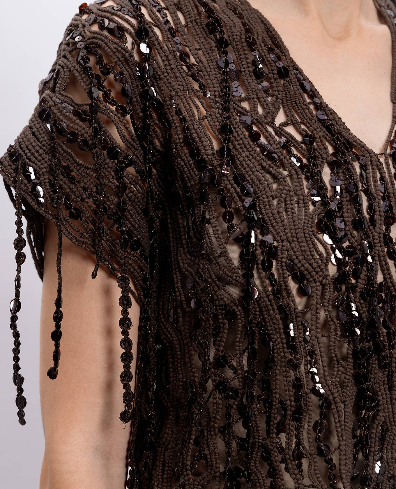 Brown openwork top with sequins Brunello Cucinelli 5