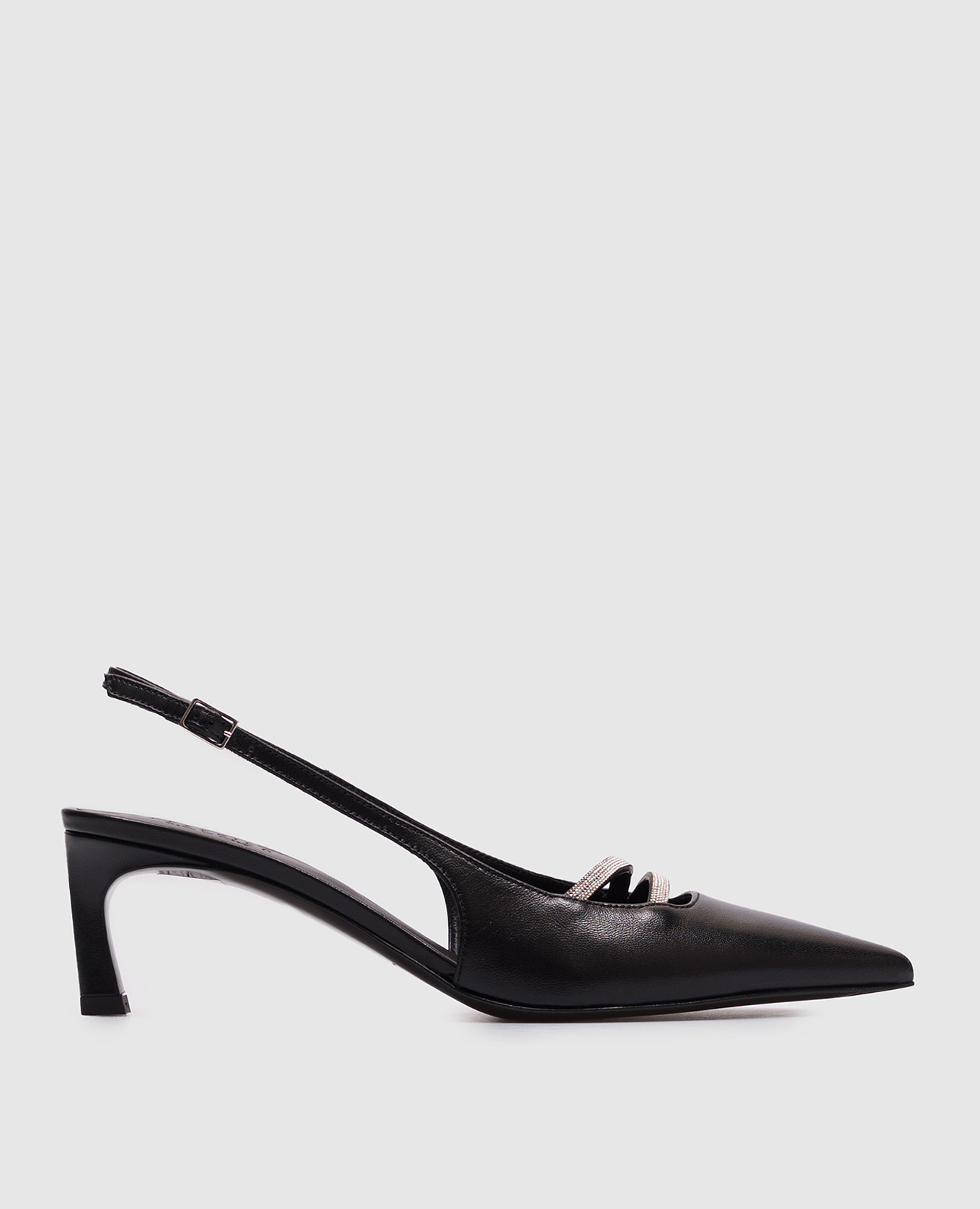 

Black leather slingbacks with monil chain Peserico