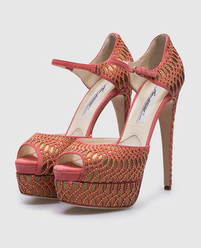 Brian Atwood Pink leather shoes with crystals TRIBECA