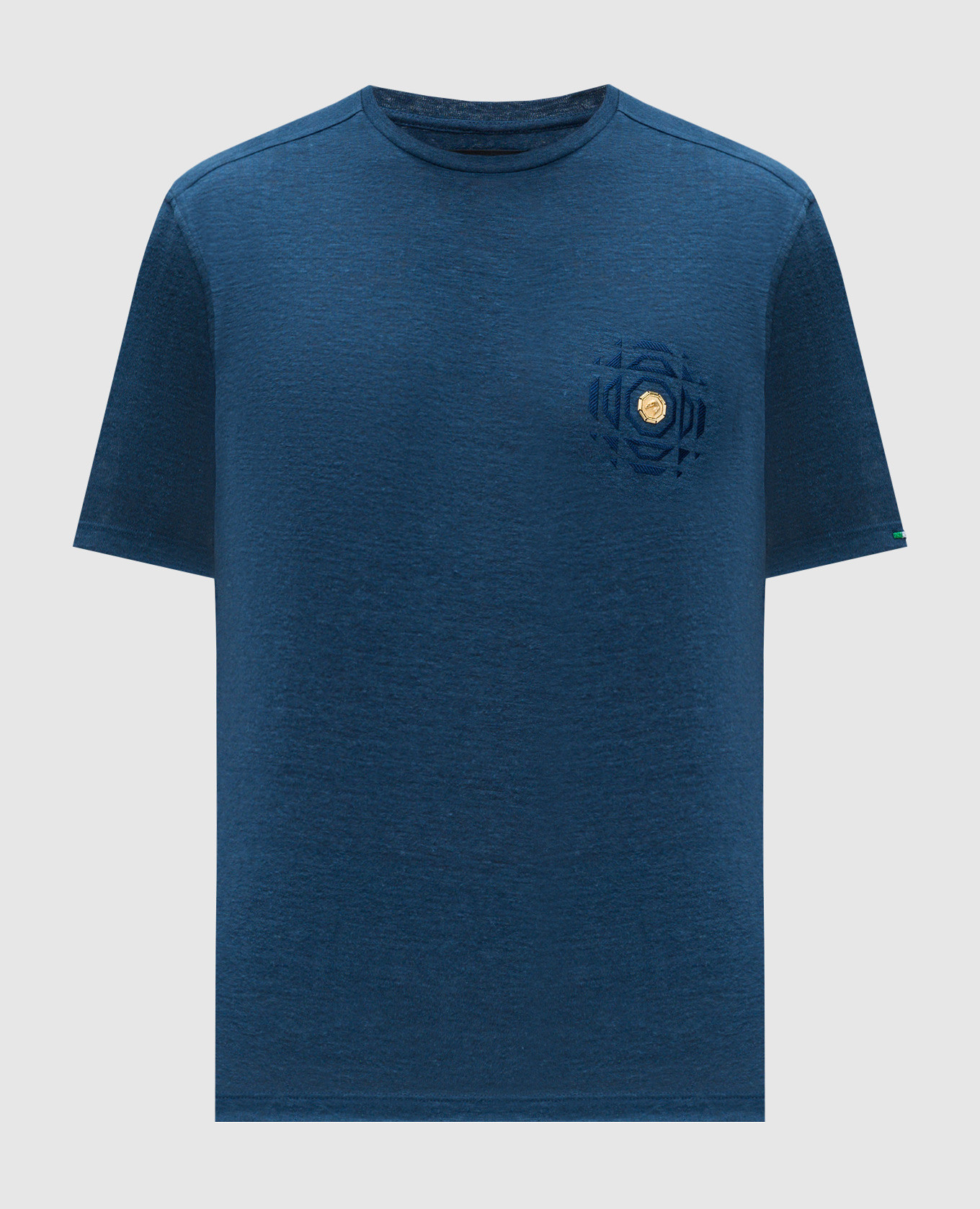 Blue linen T-shirt with logo emblem Stefano Ricci