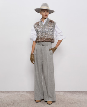 Brunello Cucinelli Gray wool vest with sequins M1U375902P